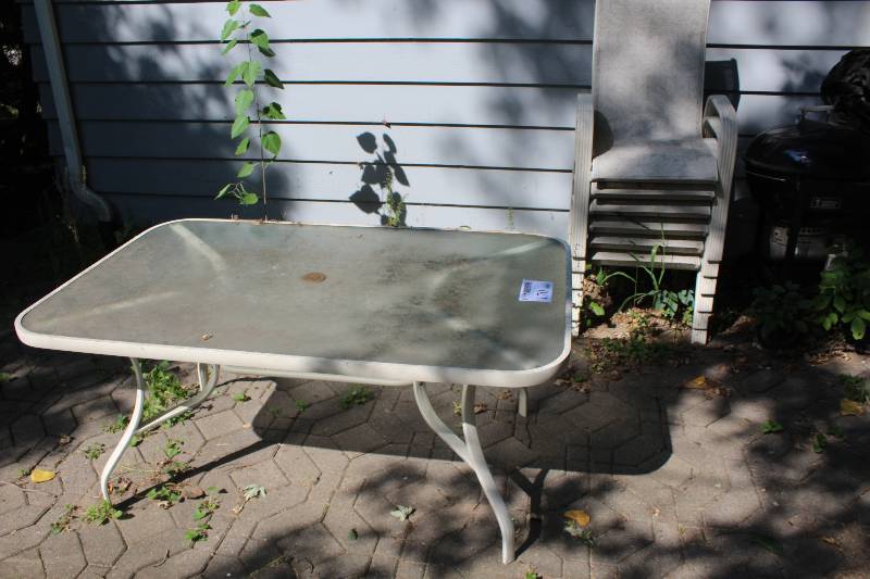 lot 170 image: 7-Piece Patio Set w Glass-Top Table, 6-Stackable Chairs