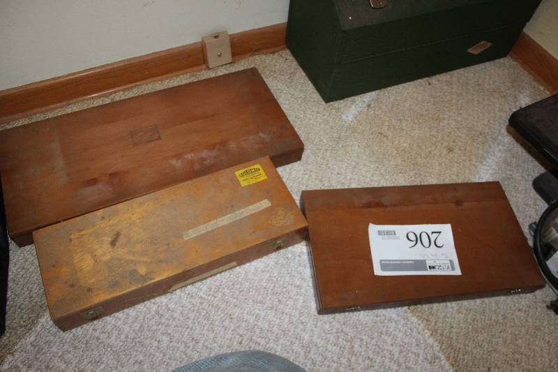 lot 206 image: Reishauer Tap & Die Kits w Wood Cases, Micrometer w Wood Case