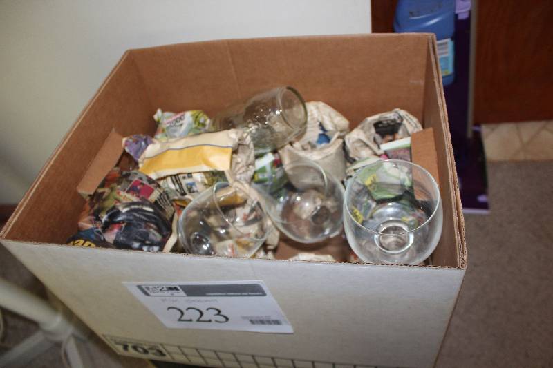 lot 223 image: Misc Glassware Includes Water Goblets, Small Jars