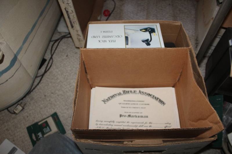 lot 225 image: NRA Certificates, Table Lamp, 2-Way Crimper Kit, BB-gun Targets, And More