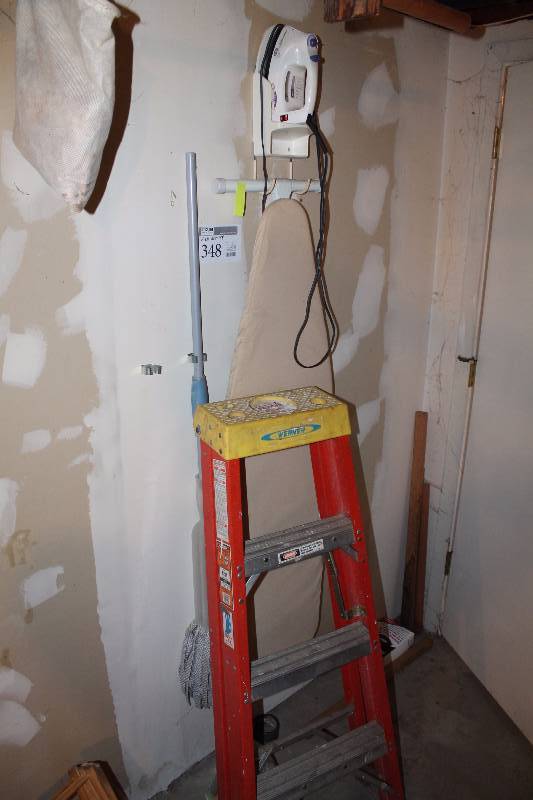 lot 348 image: 3-Step Stepladder, Mop, Iron, Ironing Board