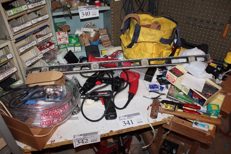 lot 341 image: Drills, Hammers, Levels, Misc Parts, And More