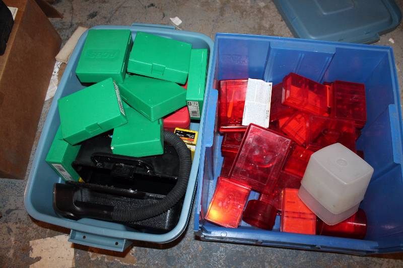 lot 336 image: Pile Lot of Bins & Plastic Shell Cases