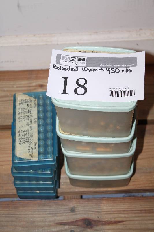 lot 18 image: Lot of (Approximately 450) 10mm Rounds Reloaded Gum Ammo