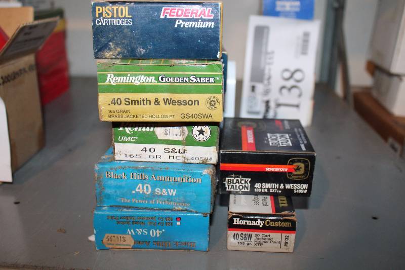 lot 139 image: Lot of (Approximately 250) Mixed .40 Smith & Wesson Rounds Gun Ammo Includes Remington, Winchester, Federal, Black Hills, Hornady