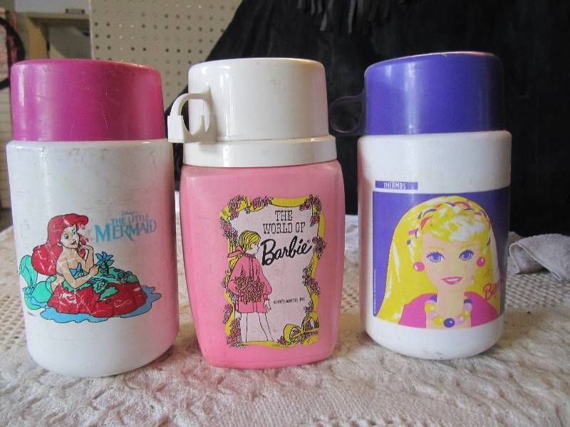 lot 88 image: Lot of 3 Thermoses Barbie The Littl...