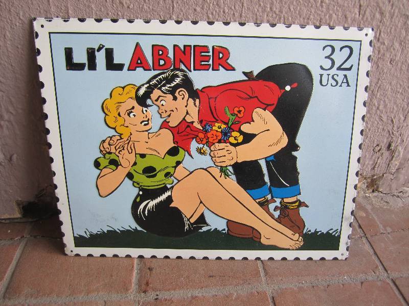 lot 144 image: LIL ABNER Stamp Tin Sign 11.5 x 1...