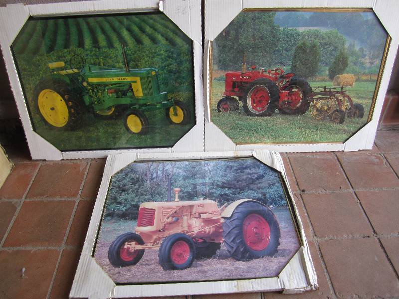 lot 145 image: Lot of 3 Framed Tractor Posters Joh...