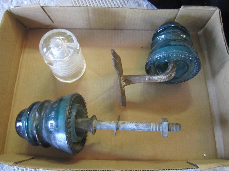 lot 239 image: Vintage Glass Insulators with Mount...
