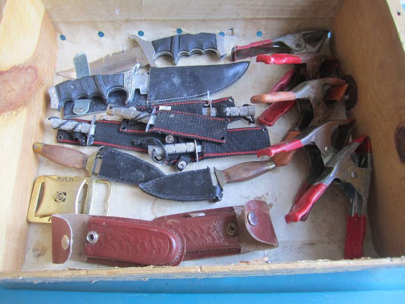 lot 262 image: Lot of Misc Knives Clamps Etc. in a...