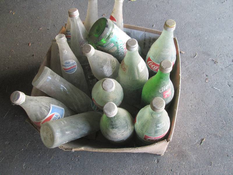 lot 112 image: Box of Vintage Glass Soda Bottles...