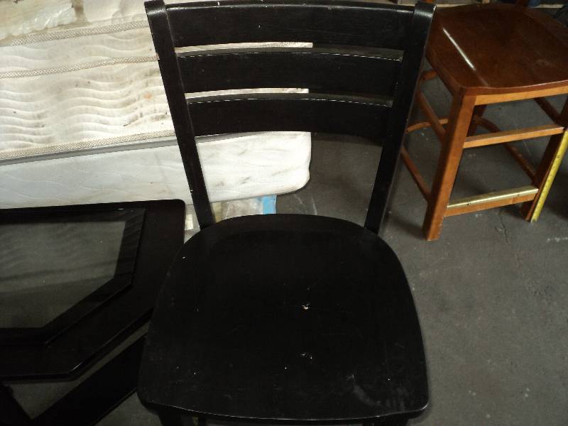 lot 11 image: black wooden bar stool 25in from fl...