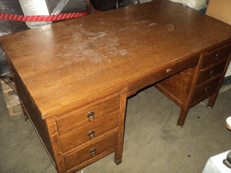 lot 14 image: oak desk, 59in wide, 33in deep, 30i...