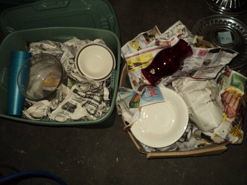 lot 38 image: tote of dishes and box of misc. dis...