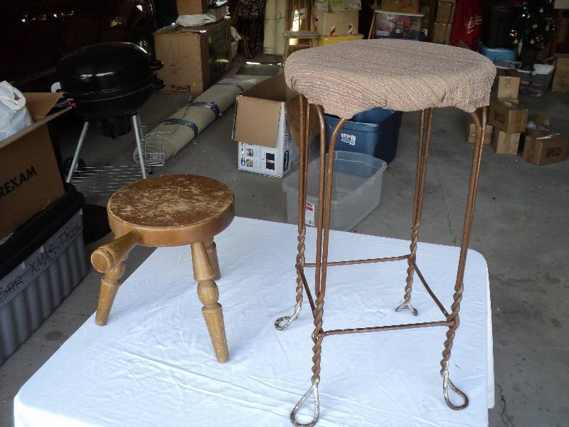 lot 57 image: 2 stools, 1 metal and 1 wood...