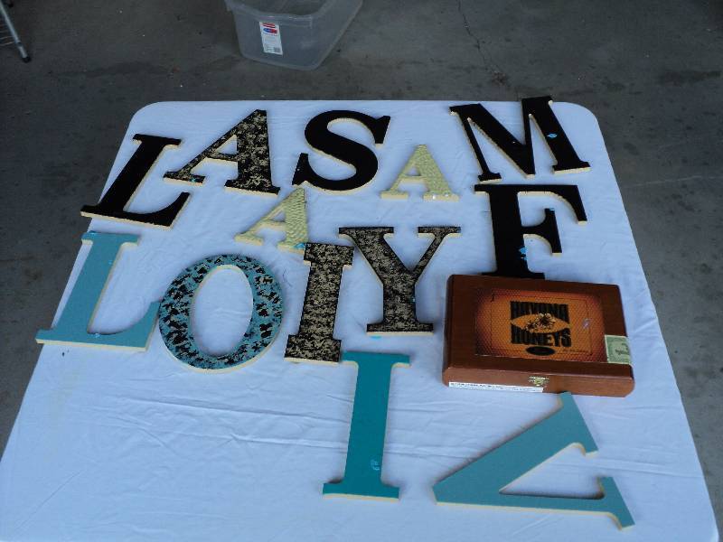 lot 58 image: wooden letters and wooden box...