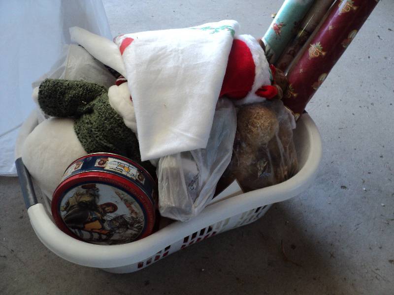 lot 87 image: laundry basket full of christmas dcor