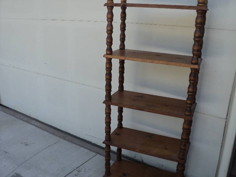 lot 100 image: 5 shelf wood shelving, 56in tall,11...