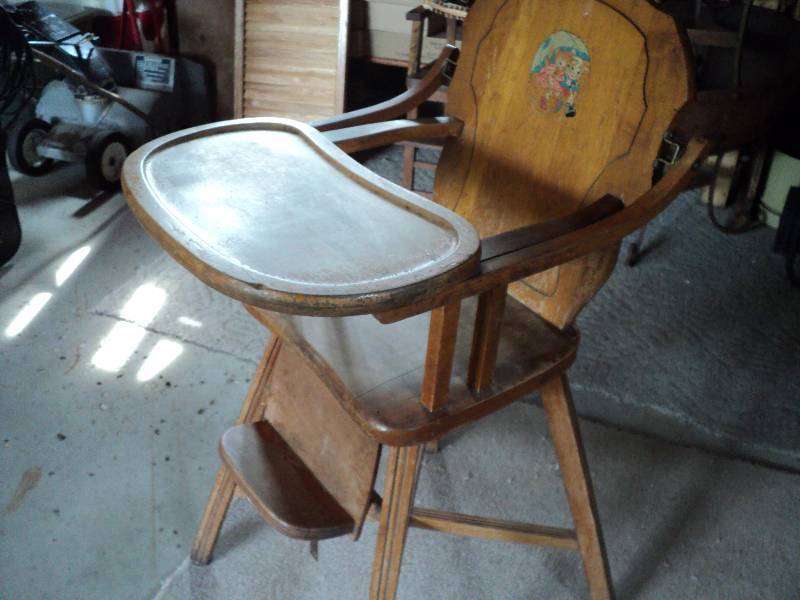 lot 192 image: vintage all wood childs high chair...