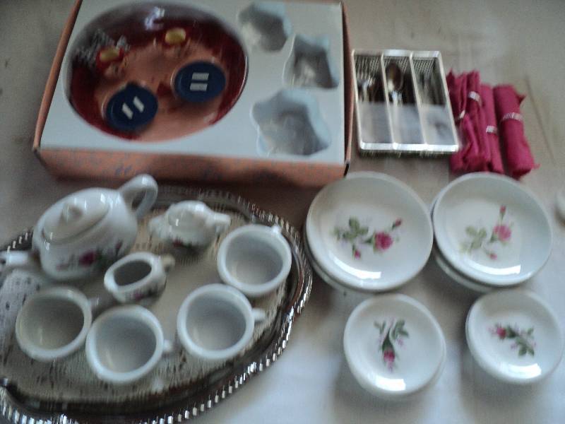 lot 203 image: childs tea sets, silver tray, mini...