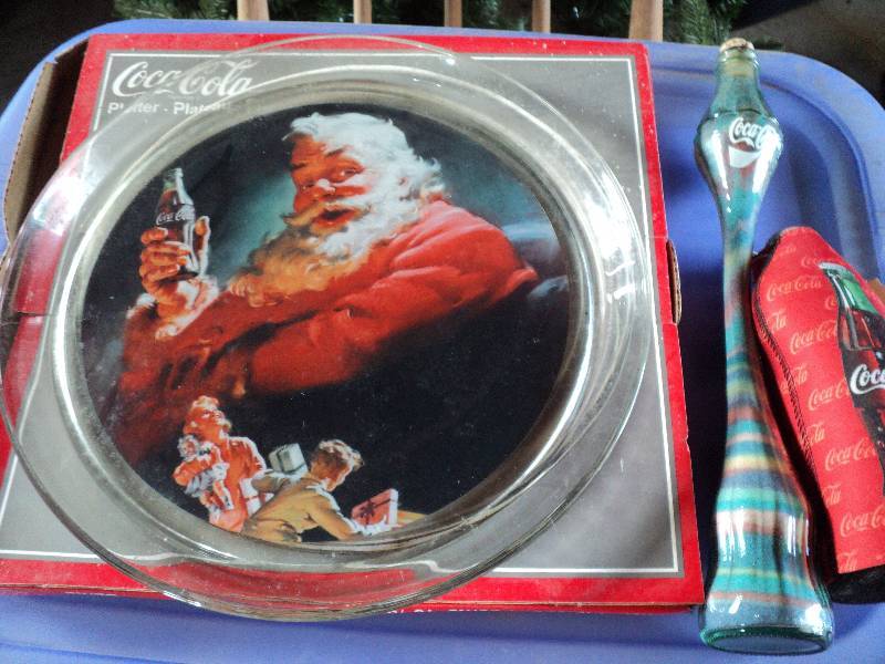 lot 217 image: coca-cola glass plate and 2 bottles...