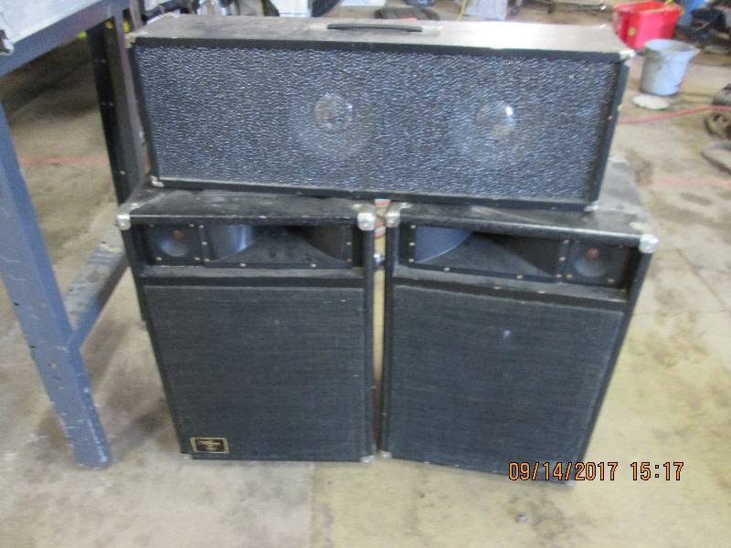 lot 15 image: 2 McPherson speakers and a radio sh...