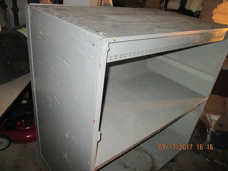 lot 45 image: Wood storage shelf  on wheels, nice...