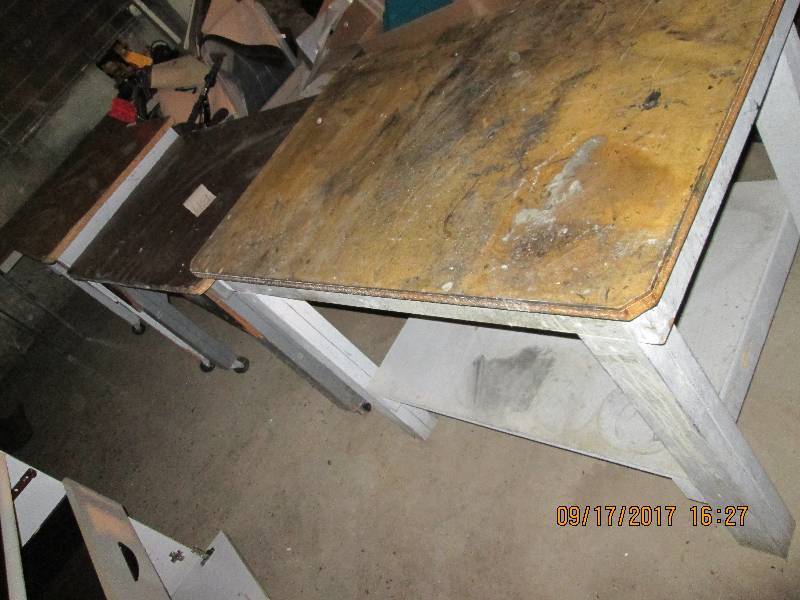 lot 49 image: 3 work tables, 2 are on wheels...