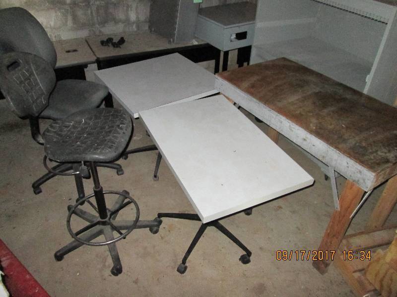 lot 58 image: 3 work tables and 2 chairs, two of ...