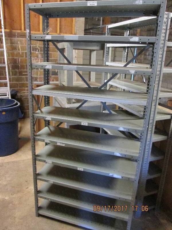 lot 74 image: Metal shelf, 3 wide just over 6 t...