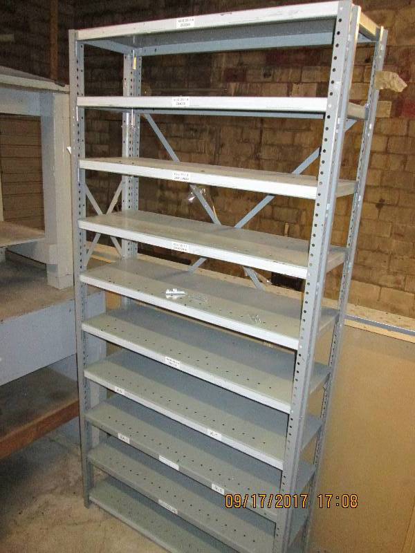lot 75 image: Metal shelf, 3 wide just over 6 t...