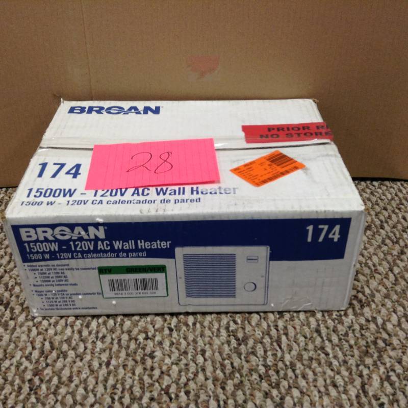 lot 28 image: Broan 1500W-120V AC Wall Heater 174 not used
