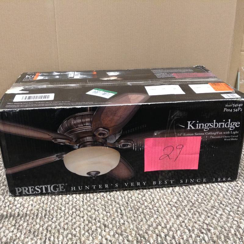 lot 29 image: Prestige Kingsbridge 54 in Roman Sienna Ceiling Fan with Light