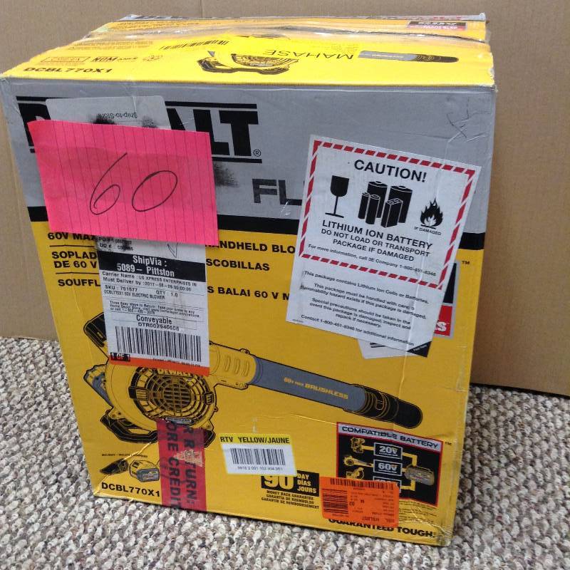 lot 60 image: Dewalt DCBL770 60V FlexVolt Brushless blower not used Tool only