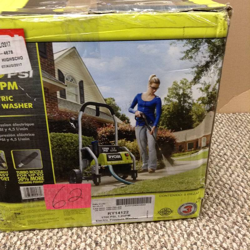 lot 62 image: Ryobi 1700 PSI 1.2 GPM Electric Preassure Washer
