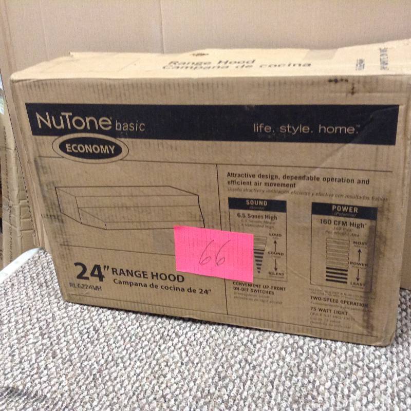 lot 66 image: Nutone 24 Range Hood White not  used