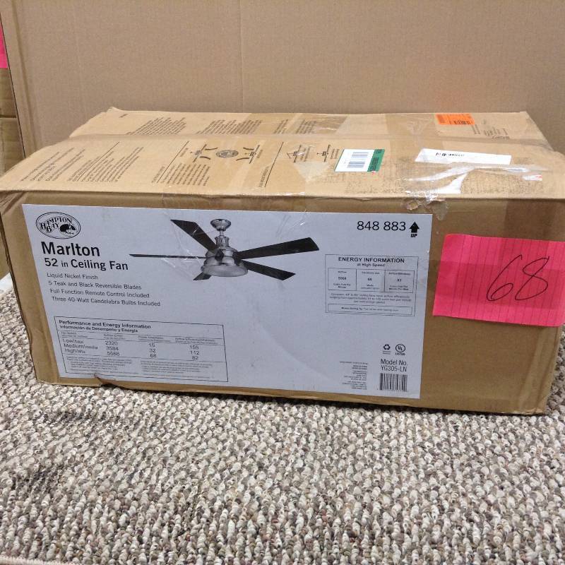 lot 68 image: Hampton Bay 52 in Ceiling Fan Liquid Nickel Finish