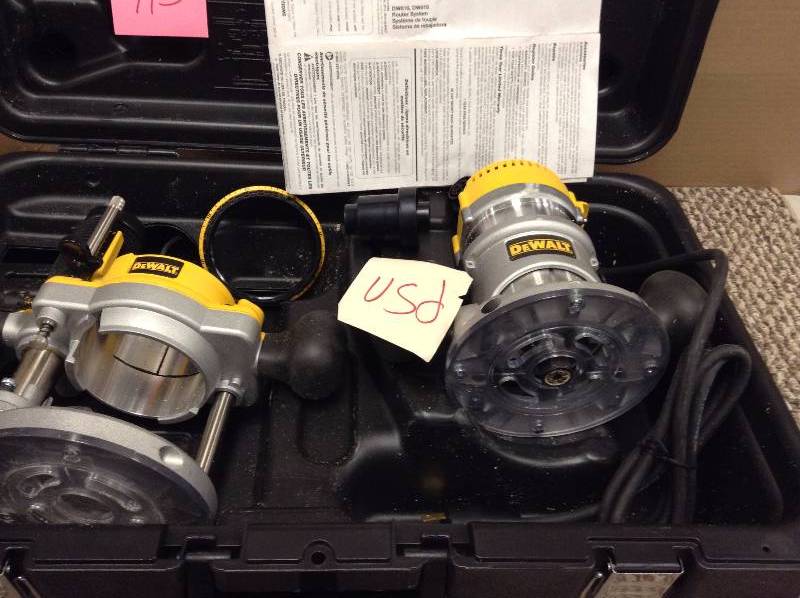lot 115 image: Dewalt 1-34 HP Fixed Base  Plunge Router Combo Kit DW616Pk used in like new condition