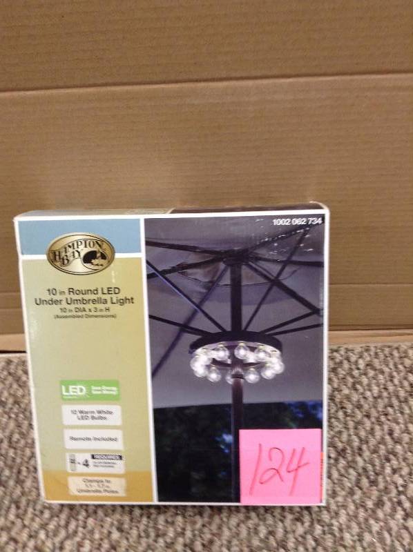 lot 124 image: Hampton Bay 10 in Round LED Under Umbrella Light