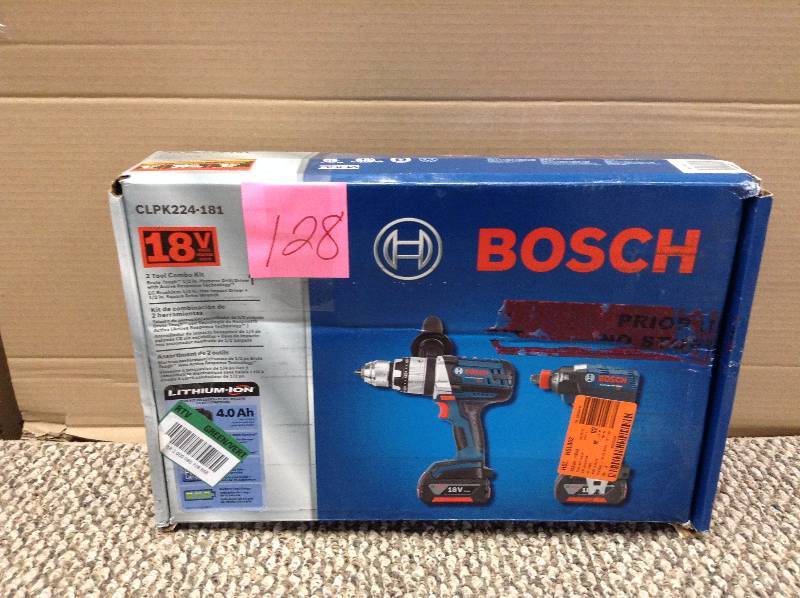 lot 128 image: Bosch 18V Cordless Lithium-Ion 12 in. Hammer Drill and Socket Ready Impact Driver never used