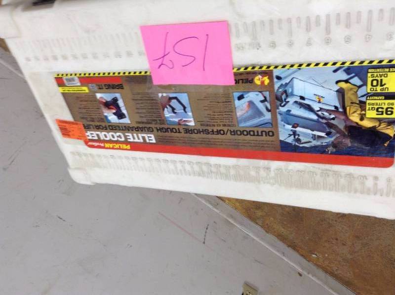 lot 157 image: Pelican Pro Gear 95 qt Elite Cooler Not used retails for $450