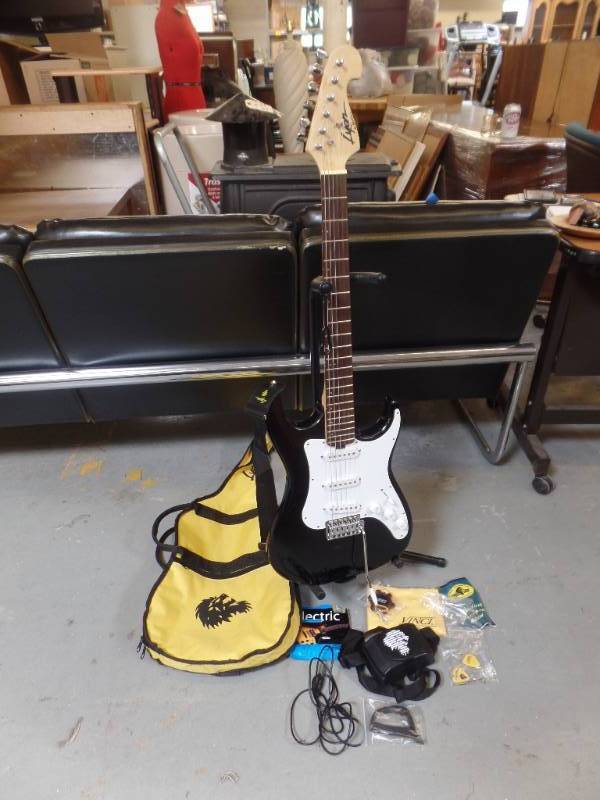 lot 602 image: ELECTRIC GUITAR WITH STAND & ACCESSORIES