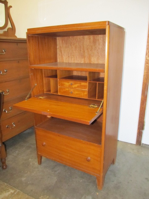 lot 18 image: Vintage Wood Drop Front DeskBookcase