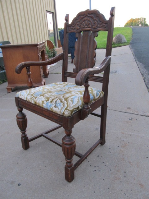 lot 24 image: Antique Carved & Upholstered Armchair