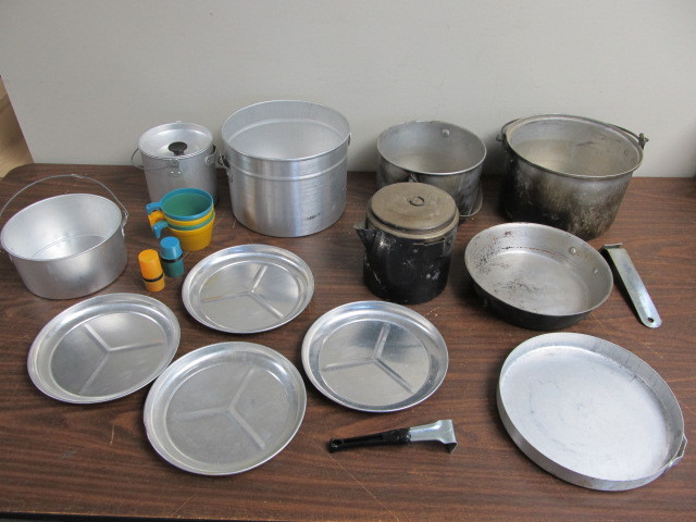 lot 100 image: 2 Sets Vintage Aluminum Self Contained Camping Ware