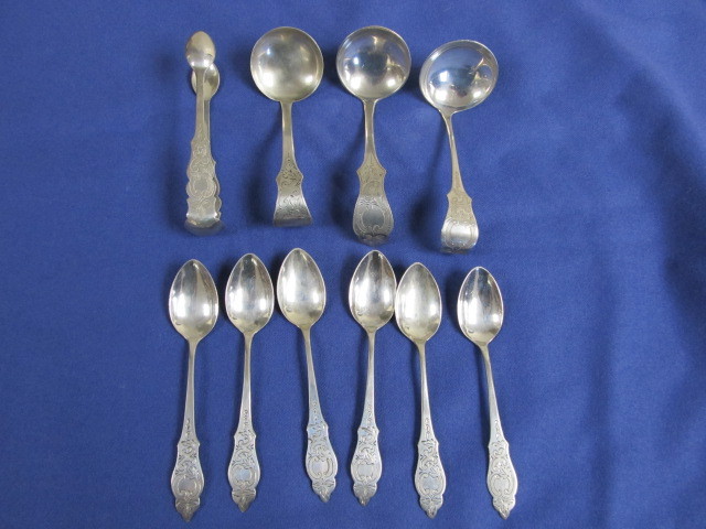 lot 109 image: Matching Set of Hallmarked Antique 800 Silver Spoons & Tongs