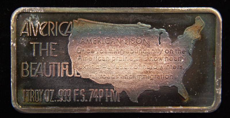 1 TROY OZ. .999 FINE SILVER AMERICA THE BEAUTIFUL BISON BAR