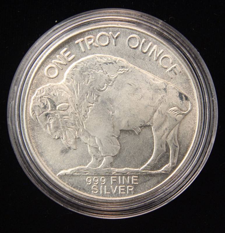 1 TROY OZ. .999 FINE SILVER INDIAN BUFFALO IN AIRTITE HOLDER