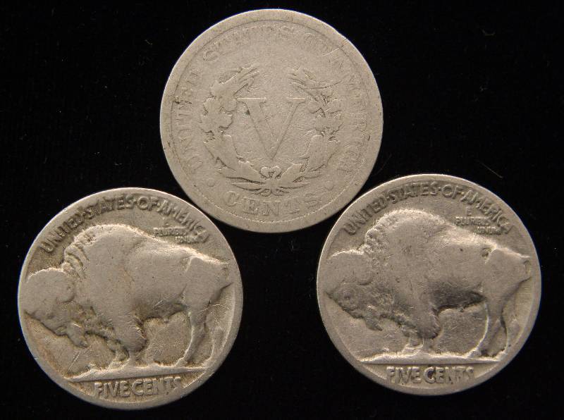1899 LIBERTY V NICKEL, 1935 & 1936 BUFFALO NICKELS