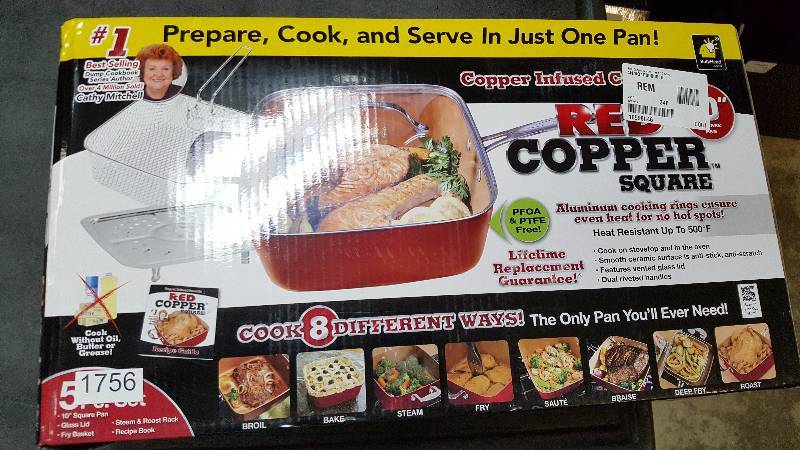 Red Copper Deep 10 Square Nonstick Aluminum Pan with Accessories